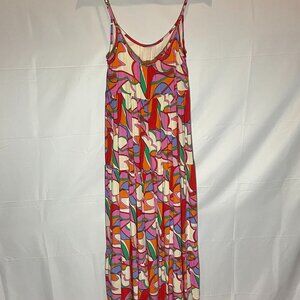 Aura Red Dress Size SM Multi Color Trapeze Style Maxi Dress